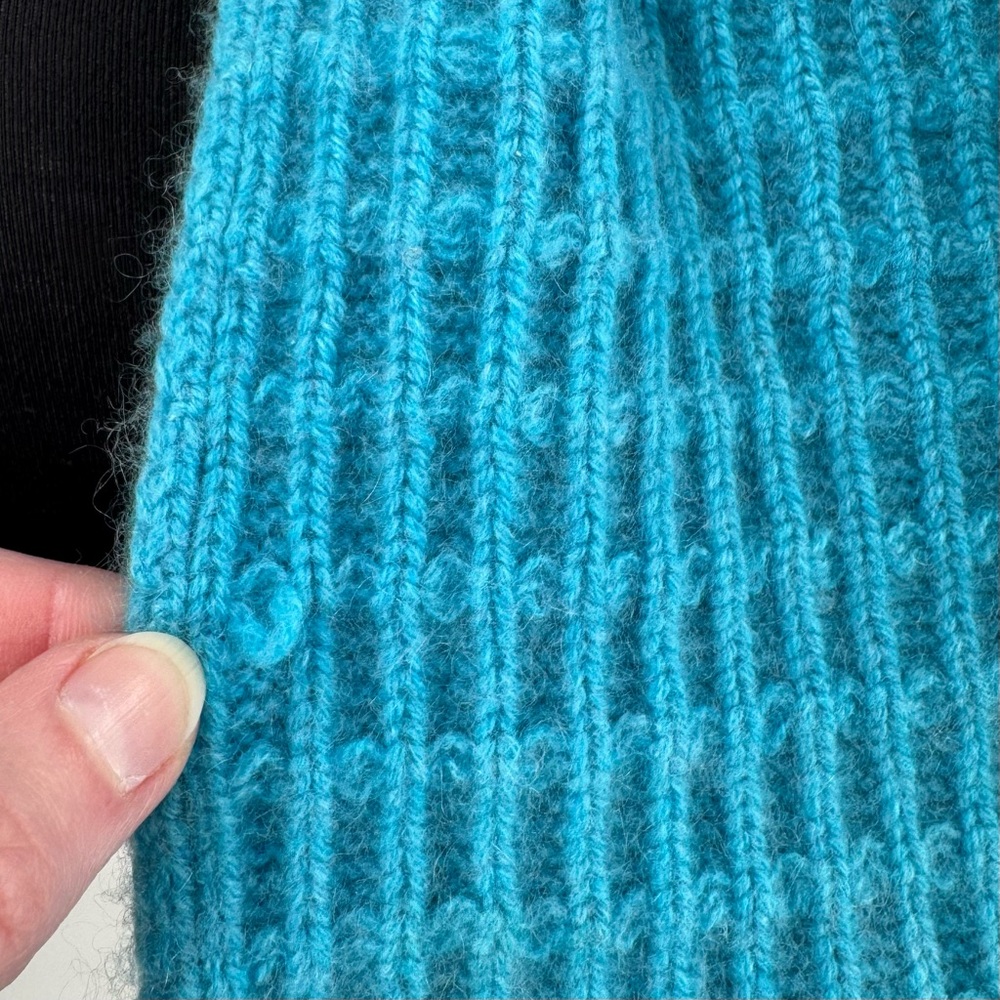Turquoise Cashmere Waffle Ribbed Scarf OS - Picture 6 of 7
